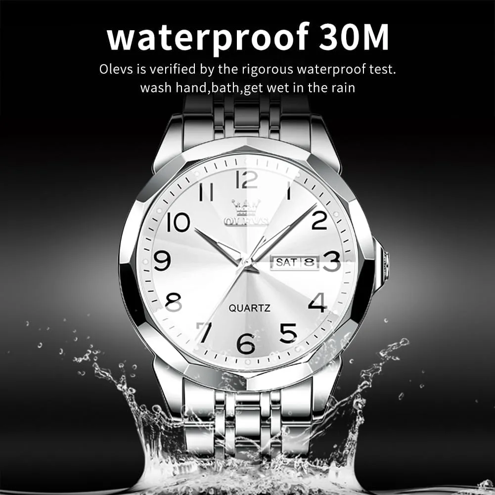 OLEVS Watch for Men Business Dress Diamond Analog Quartz Date Luxury Classic Stainless Steel Waterproof Luminous Two Tone Wrist Watch