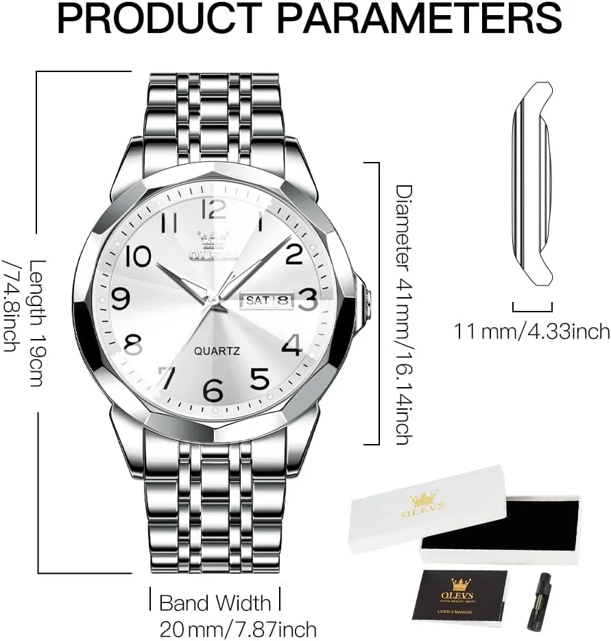 OLEVS Watch for Men Business Dress Diamond Analog Quartz Date Luxury Classic Stainless Steel Waterproof Luminous Two Tone Wrist Watch