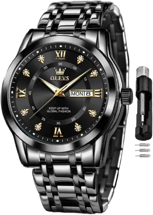 OLEVS Watch for Men Classic Business Dress Analog Quartz Stainless Steel Waterproof Luminous Date Diamond Men Silver Watch