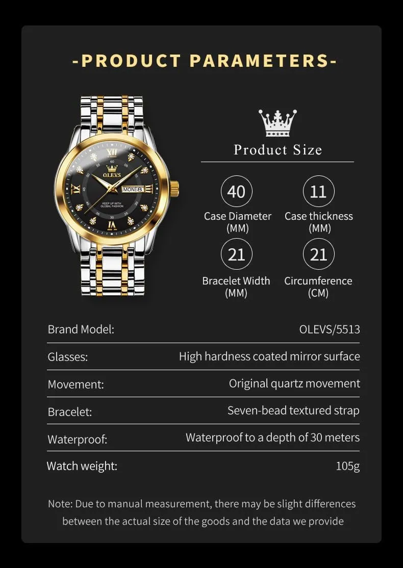 OLEVS Watch for Men Classic Business Dress Analog Quartz Stainless Steel Waterproof Luminous Date Diamond Men Silver Watch