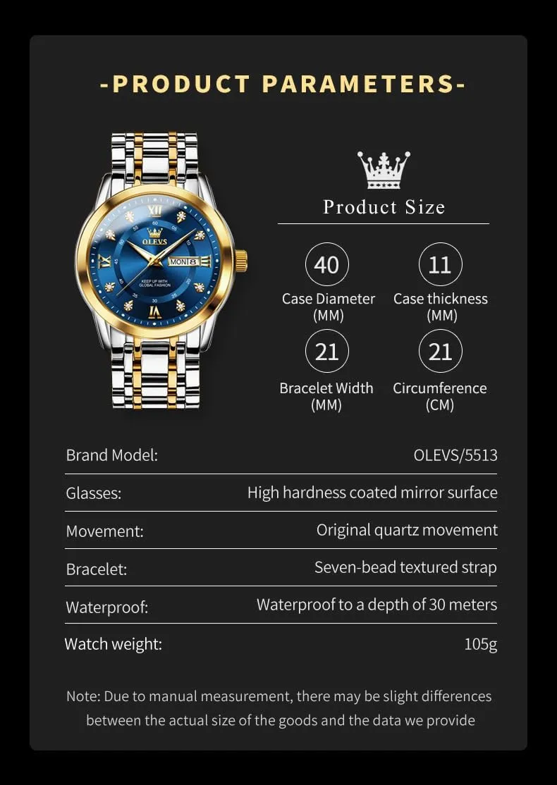 OLEVS Watch for Men Classic Business Dress Analog Quartz Stainless Steel Waterproof Luminous Date Diamond Men Silver Watch