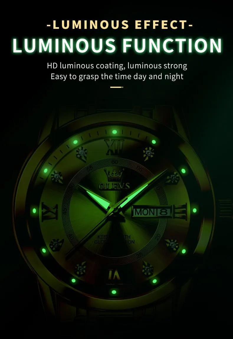 OLEVS Watch for Men Classic Business Dress Analog Quartz Stainless Steel Waterproof Luminous Date Diamond Men Silver Watch