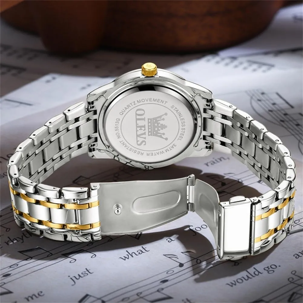 OLEVS Watch for Men Classic Business Dress Analog Quartz Stainless Steel Waterproof Luminous Date Diamond Men Silver Watch