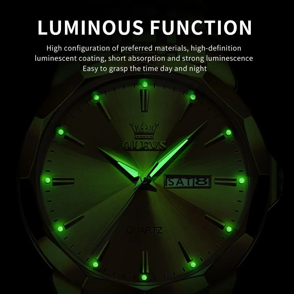 OLEVS Watch for Men Diamond Business Dress Analog Quartz Stainless Steel Waterproof Luminous Date Two Tone Luxury Casual Wrist Watch