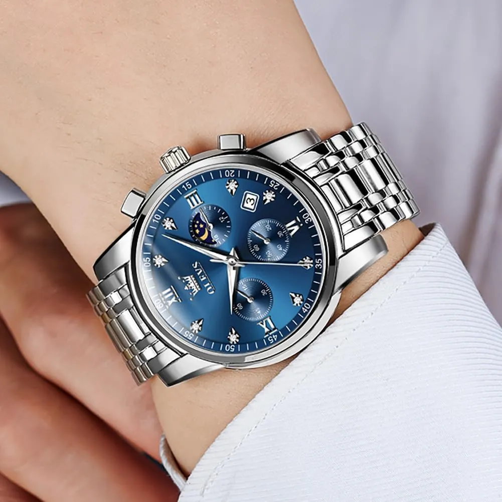 OLEVS Watch for Men Diamond Business Dress Analog Quartz Stainless Steel Waterproof Luminous Date Two Tone Luxury Casual Wrist Watch