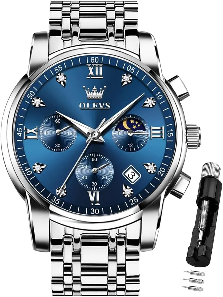 OLEVS Watch for Men Diamond Business Dress Analog Quartz Stainless Steel Waterproof Luminous Date Two Tone Luxury Casual Wrist Watch