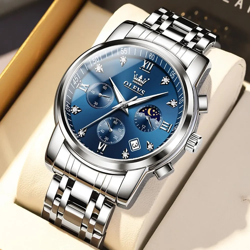 OLEVS Watch for Men Diamond Business Dress Analog Quartz Stainless Steel Waterproof Luminous Date Two Tone Luxury Casual Wrist Watch