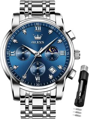 OLEVS Watch for Men Diamond Business Dress Analog Quartz Stainless Steel Waterproof Luminous Date Two Tone Luxury Casual Wrist Watch