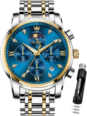 OLEVS Watch for Men Diamond Business Dress Analog Quartz Stainless Steel Waterproof Luminous Date Two Tone Luxury Casual Wrist Watch