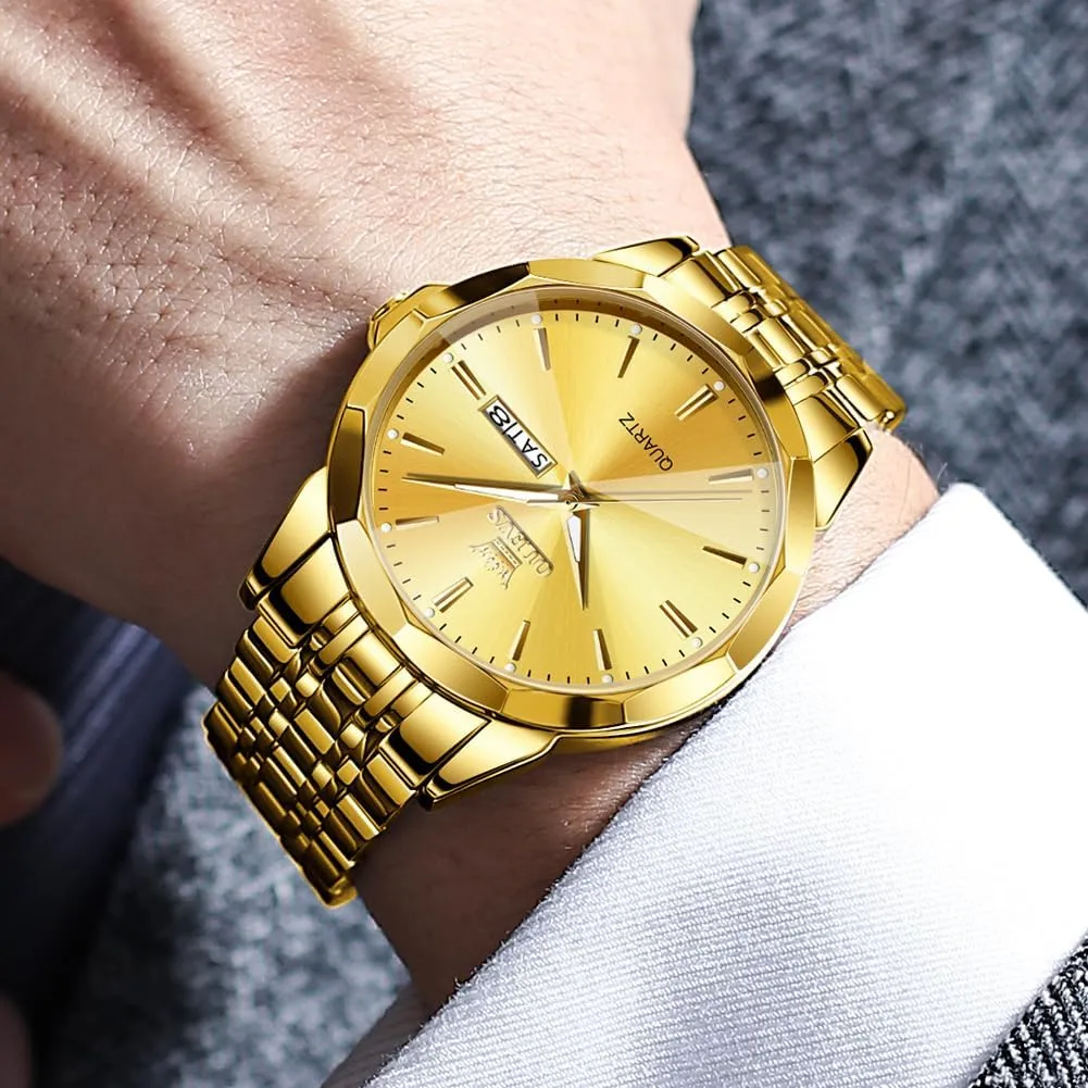 OLEVS Watch for Men Diamond Business Dress Analog Quartz Stainless Steel Waterproof Luminous Date Two Tone Luxury Casual Wrist Watch