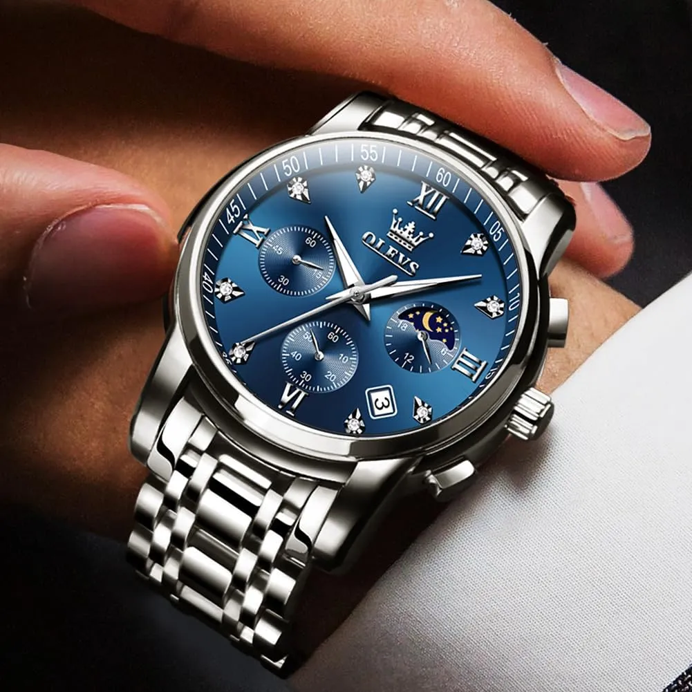 OLEVS Watch for Men Diamond Business Dress Analog Quartz Stainless Steel Waterproof Luminous Date Two Tone Luxury Casual Wrist Watch