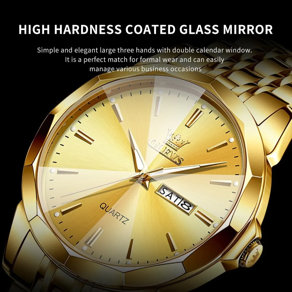 OLEVS Watch for Men Diamond Business Dress Analog Quartz Stainless Steel Waterproof Luminous Date Two Tone Luxury Casual Wrist Watch
