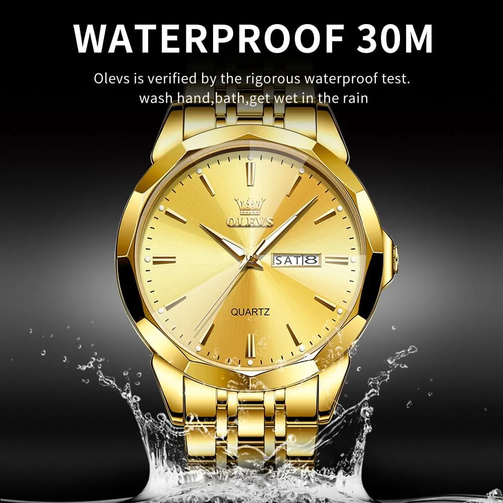 OLEVS Watch for Men Diamond Business Dress Analog Quartz Stainless Steel Waterproof Luminous Date Two Tone Luxury Casual Wrist Watch