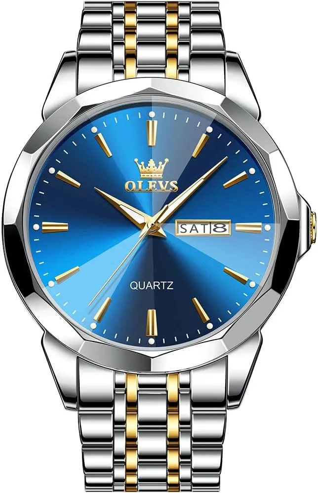 OLEVS Watch for Men Diamond Business Dress Analog Quartz Stainless Steel Waterproof Luminous Date Two Tone Luxury Casual Wrist Watch