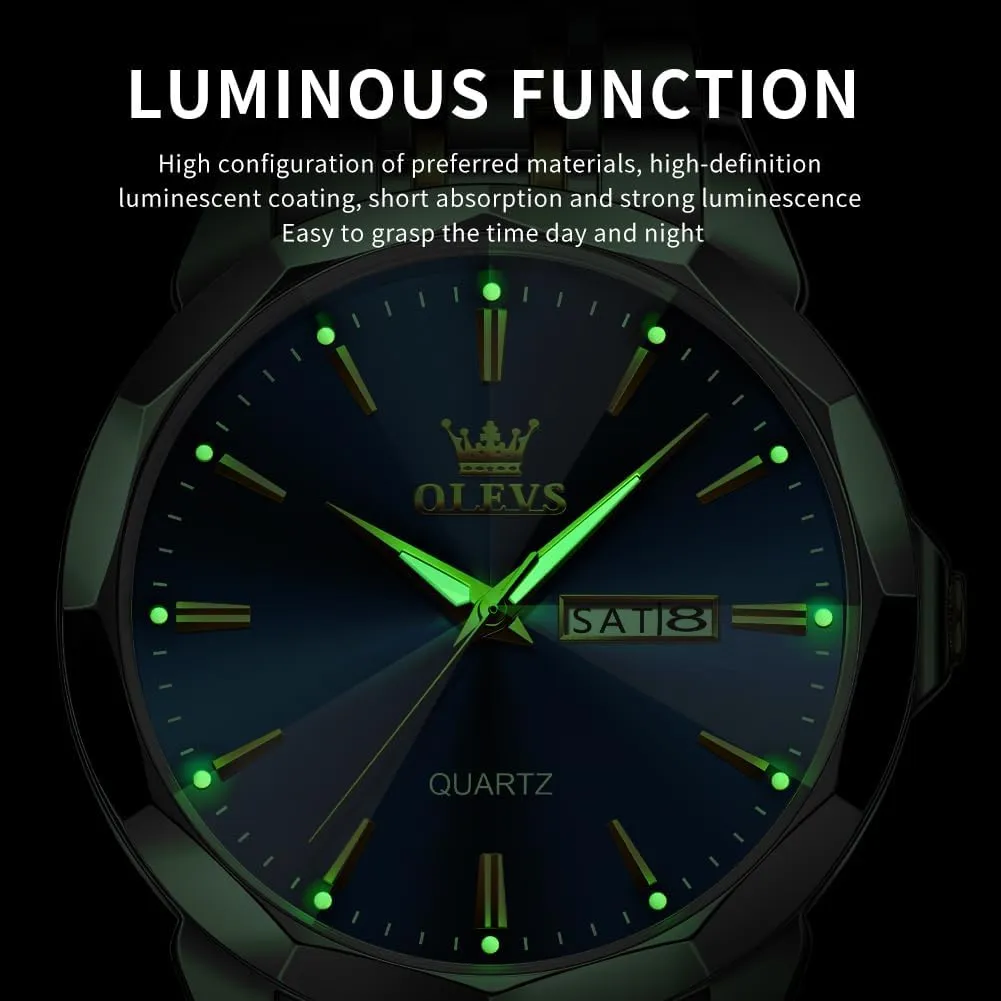 OLEVS Watch for Men Diamond Business Dress Analog Quartz Stainless Steel Waterproof Luminous Date Two Tone Luxury Casual Wrist Watch