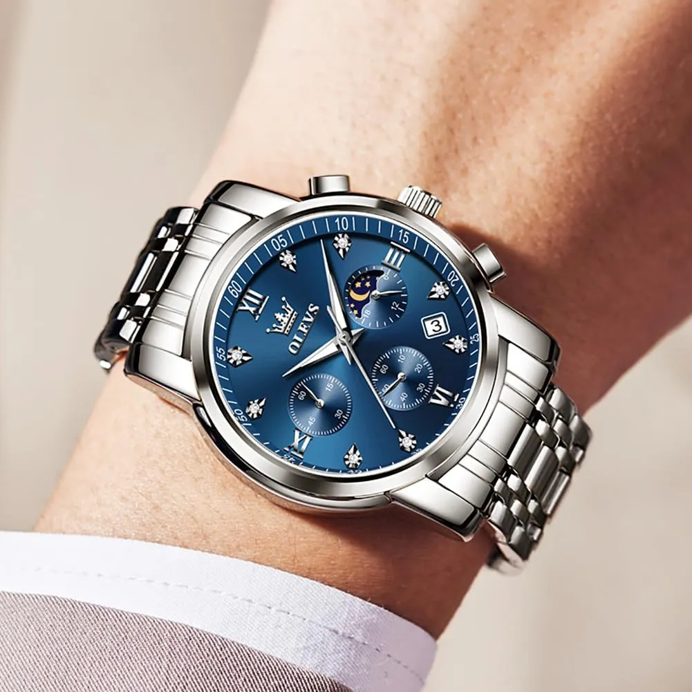OLEVS Watch for Men Diamond Business Dress Analog Quartz Stainless Steel Waterproof Luminous Date Two Tone Luxury Casual Wrist Watch