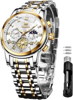 OLEVS Watch for Men, Fashion Dress Mens Watches, Stainless Steel Waterproof Analog Quartz Wristwatch, Elegant Gifts for Him - Dad & Boyfriend