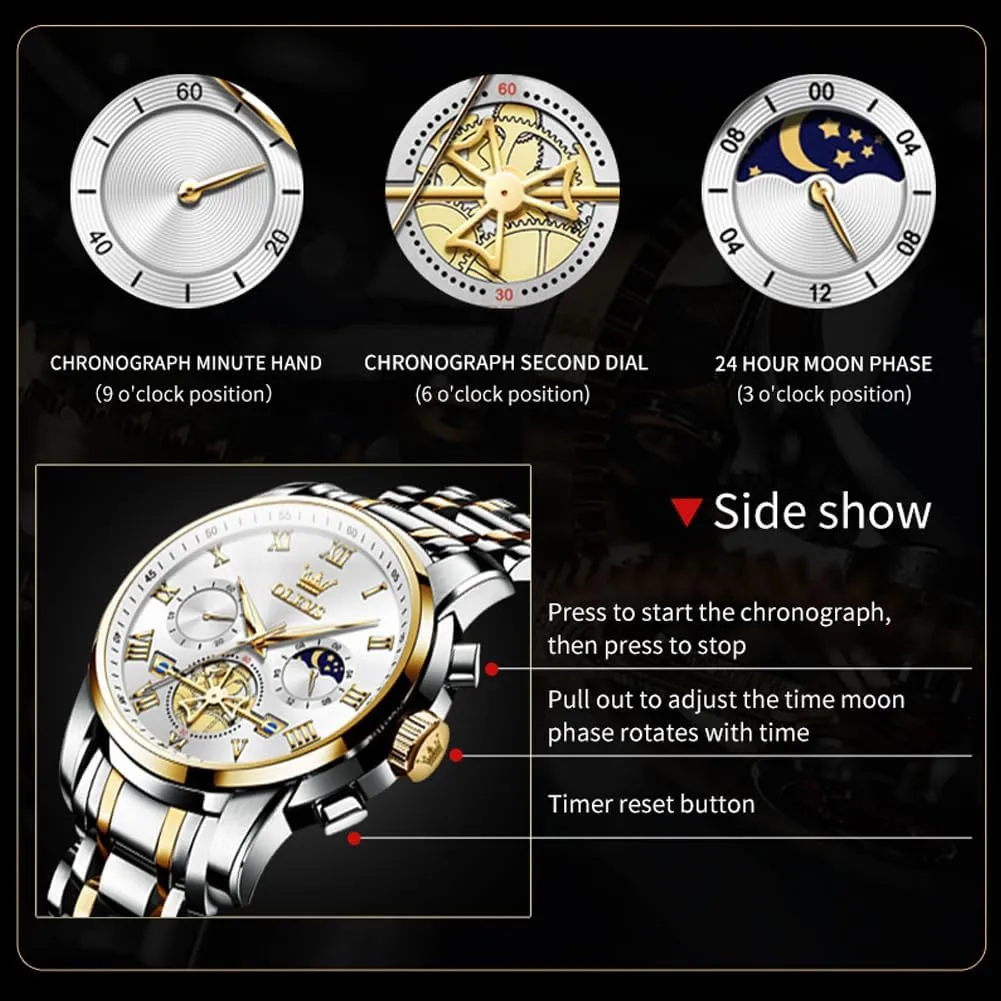 OLEVS Watch for Men, Fashion Dress Mens Watches, Stainless Steel Waterproof Analog Quartz Wristwatch, Elegant Gifts for Him - Dad & Boyfriend