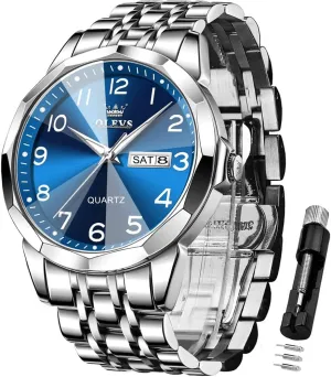 OLEVS Watch for Men Simple Business Dress Analog Stainless Steel Waterproof Luminous Date Easy Read Men Wrsit Watch