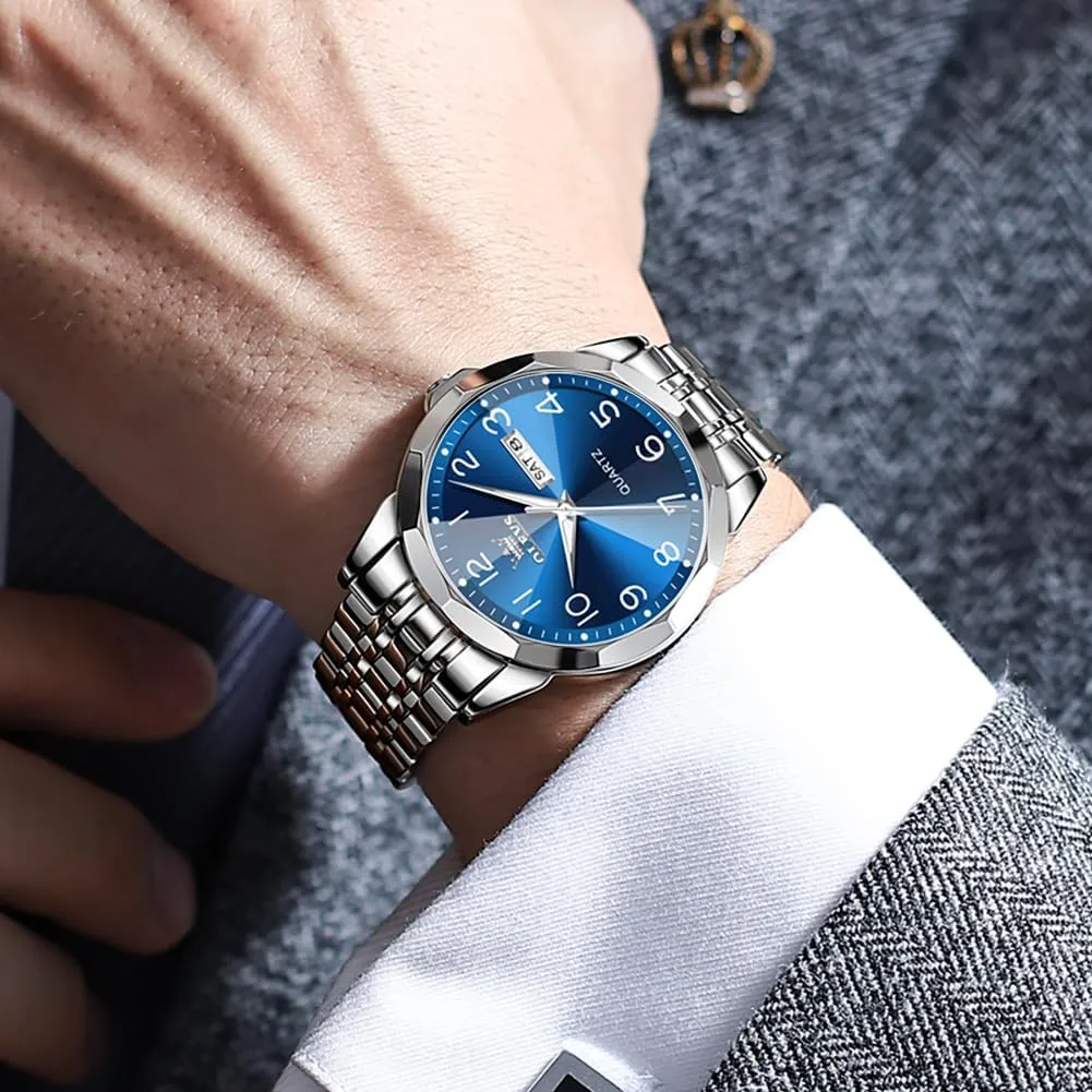 OLEVS Watch for Men Simple Business Dress Analog Stainless Steel Waterproof Luminous Date Easy Read Men Wrsit Watch