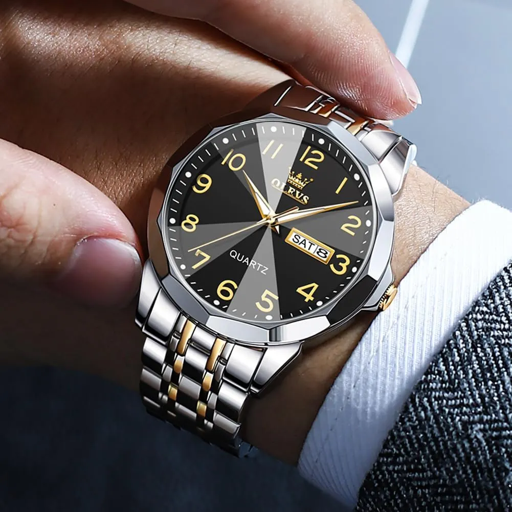 OLEVS Watch for Men Simple Business Dress Analog Stainless Steel Waterproof Luminous Date Easy Read Men Wrsit Watch