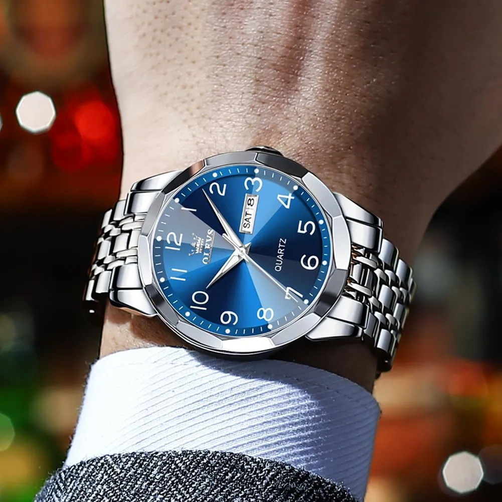 OLEVS Watch for Men Simple Business Dress Analog Stainless Steel Waterproof Luminous Date Easy Read Men Wrsit Watch