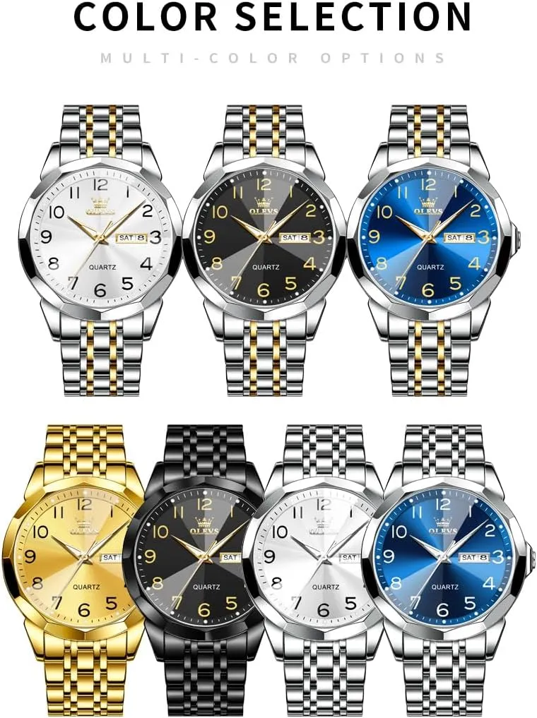 OLEVS Watch for Men Simple Business Dress Analog Stainless Steel Waterproof Luminous Date Easy Read Men Wrsit Watch