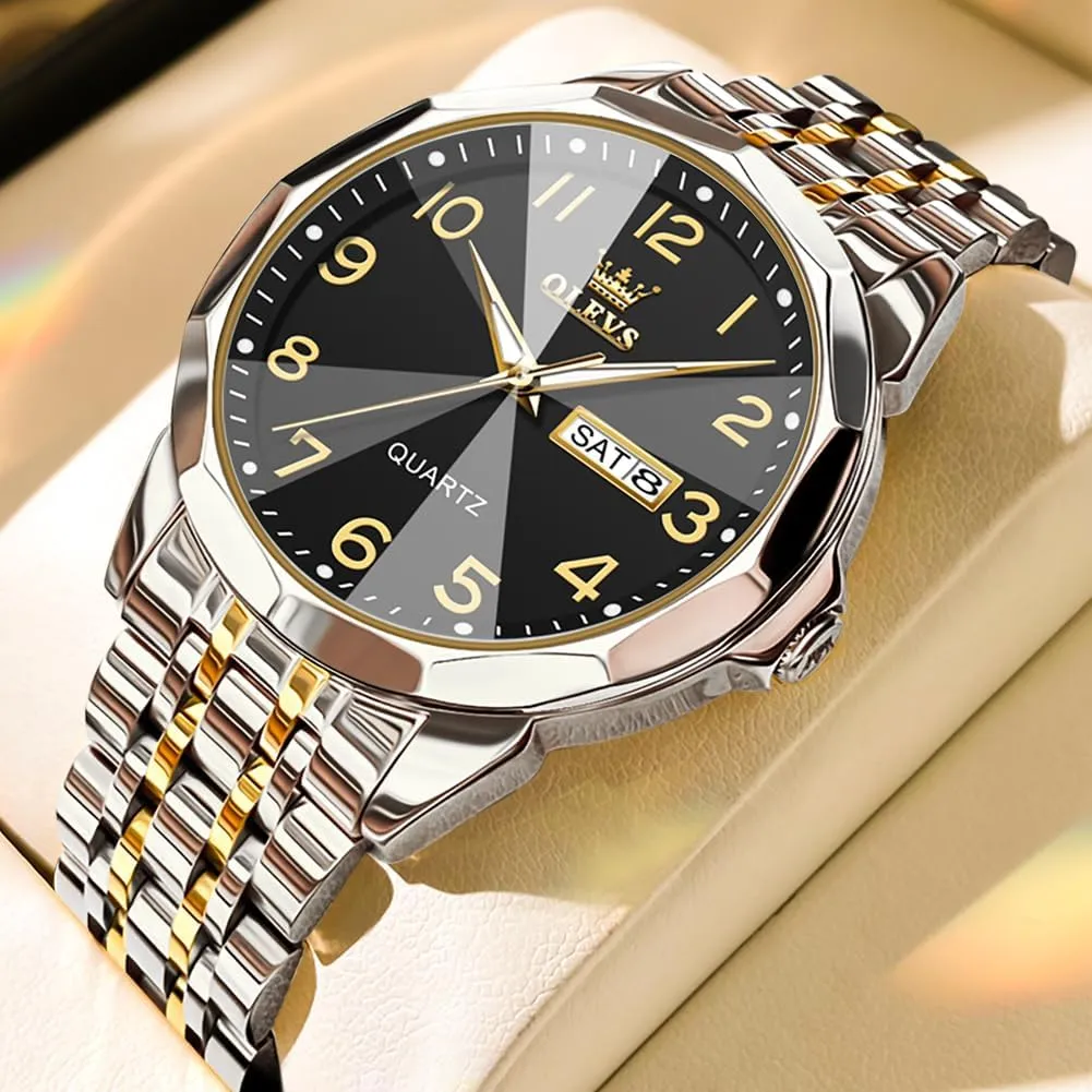 OLEVS Watch for Men Simple Business Dress Analog Stainless Steel Waterproof Luminous Date Easy Read Men Wrsit Watch