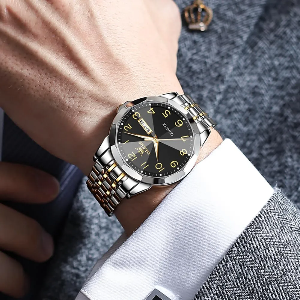 OLEVS Watch for Men Simple Business Dress Analog Stainless Steel Waterproof Luminous Date Easy Read Men Wrsit Watch