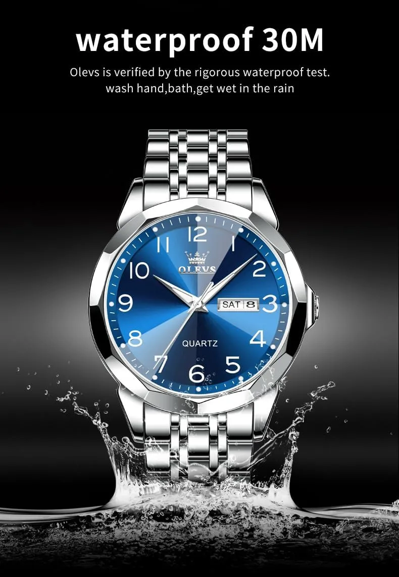OLEVS Watch for Men Simple Business Dress Analog Stainless Steel Waterproof Luminous Date Easy Read Men Wrsit Watch
