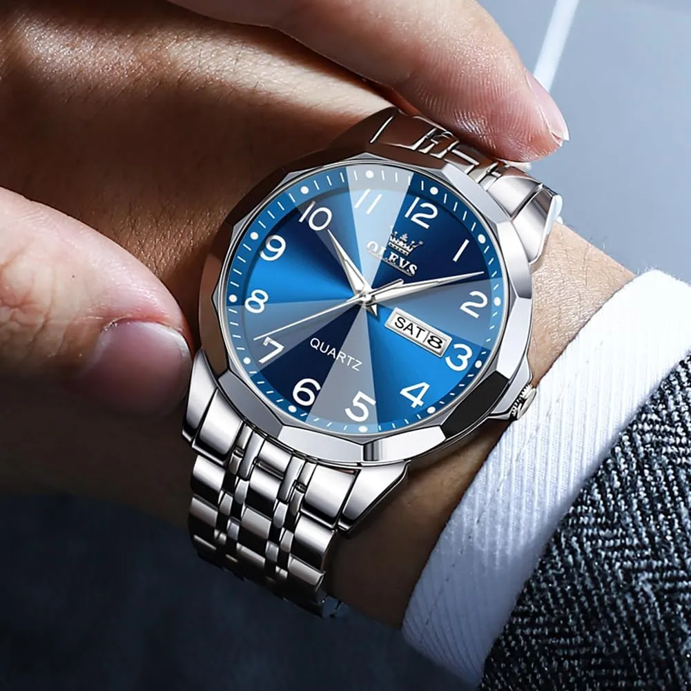 OLEVS Watch for Men Simple Business Dress Analog Stainless Steel Waterproof Luminous Date Easy Read Men Wrsit Watch