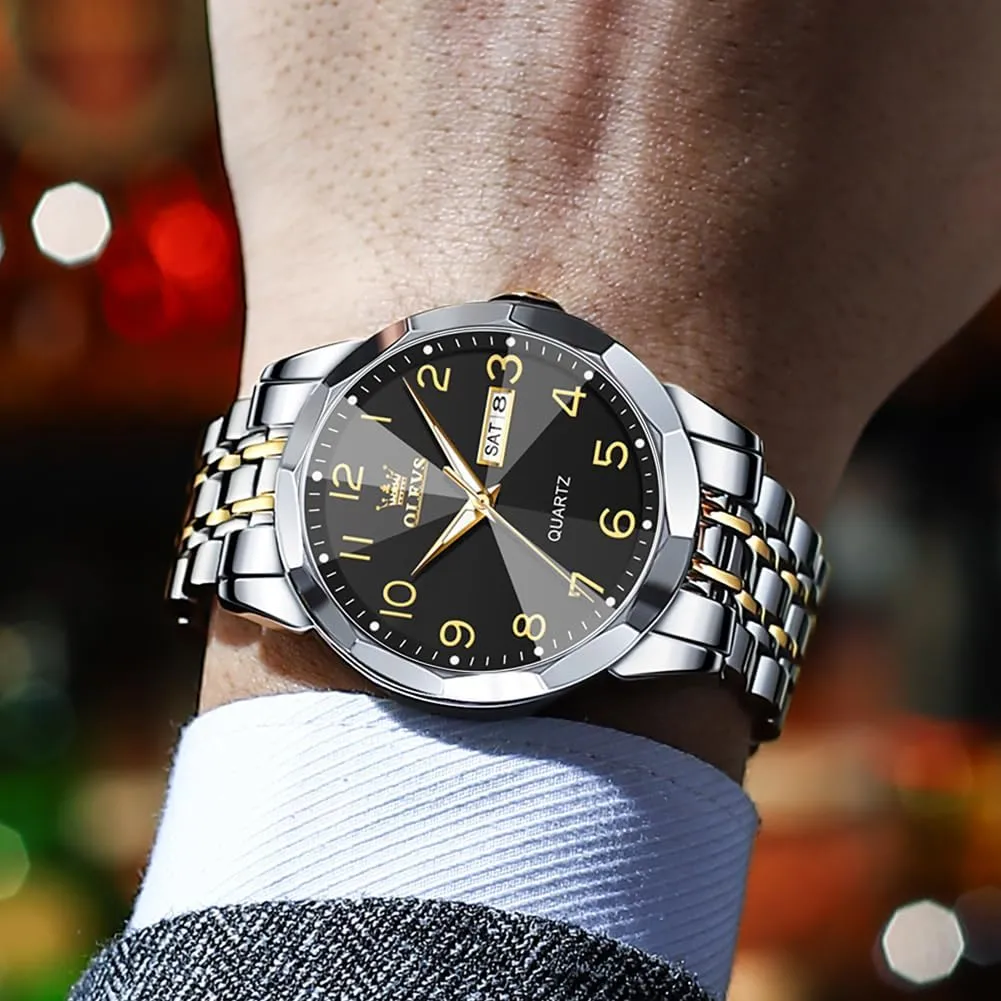 OLEVS Watch for Men Simple Business Dress Analog Stainless Steel Waterproof Luminous Date Easy Read Men Wrsit Watch