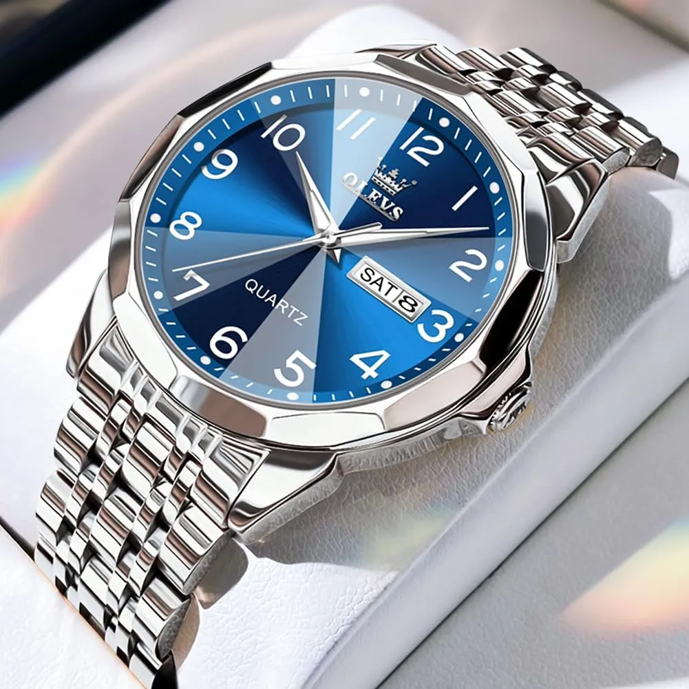 OLEVS Watch for Men Simple Business Dress Analog Stainless Steel Waterproof Luminous Date Easy Read Men Wrsit Watch