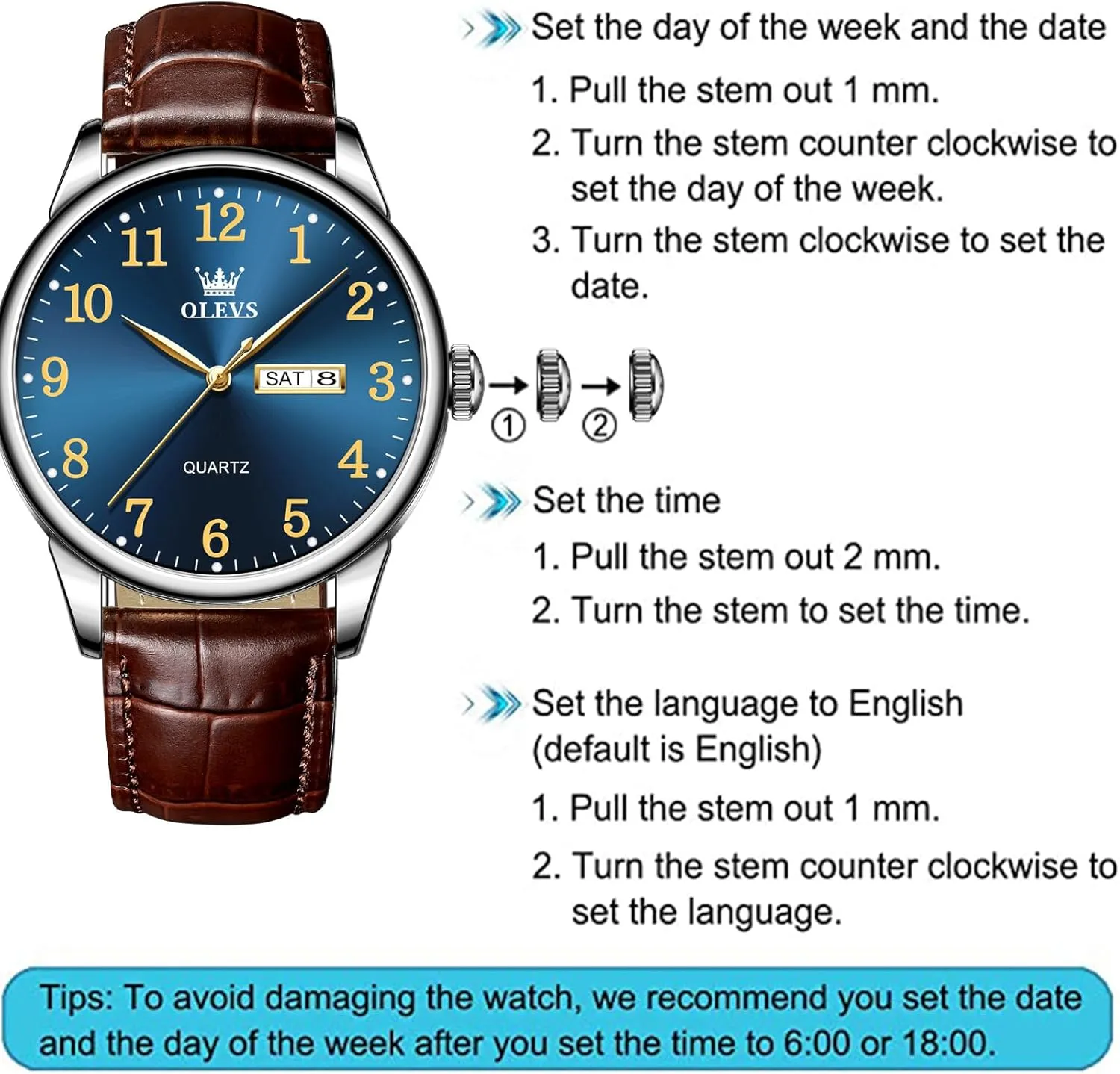 OLEVS Watch Men Mens Watches Watches for Men Leather Band Classic Brown Leather Watch Men, Analog Watch Men, Black Mens Leather Watch, Dress Waterproof Large Face Mens Watch,Relojes para Hombres Watch