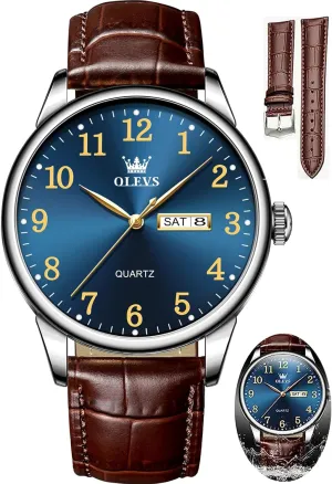 OLEVS Watch Men Mens Watches Watches for Men Leather Band Classic Brown Leather Watch Men, Analog Watch Men, Black Mens Leather Watch, Dress Waterproof Large Face Mens Watch,Relojes para Hombres Watch