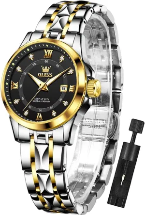 OLEVS Watch Women,Watches for Women,Luxury Casual Stainless Steel Women's Wrist Watches Classic Small Face Dress Analog Womens Watches with Date Easy to Read Waterproof Luminous Quartz Ladies Watches