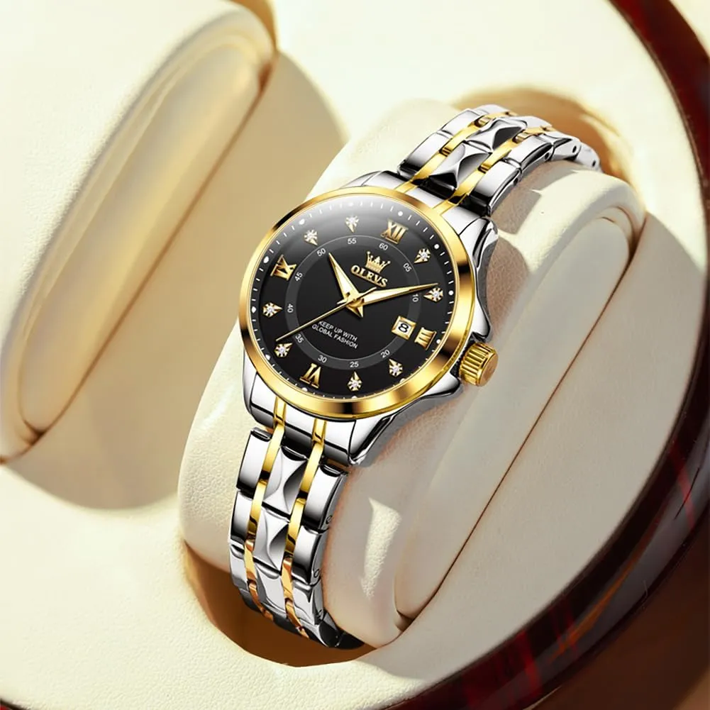 OLEVS Watch Women,Watches for Women,Luxury Casual Stainless Steel Women's Wrist Watches Classic Small Face Dress Analog Womens Watches with Date Easy to Read Waterproof Luminous Quartz Ladies Watches