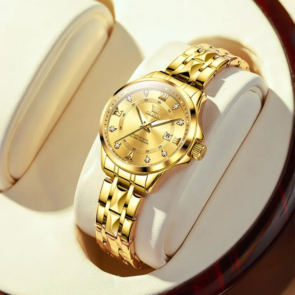 OLEVS Watch Women,Watches for Women,Luxury Casual Stainless Steel Women's Wrist Watches Classic Small Face Dress Analog Womens Watches with Date Easy to Read Waterproof Luminous Quartz Ladies Watches