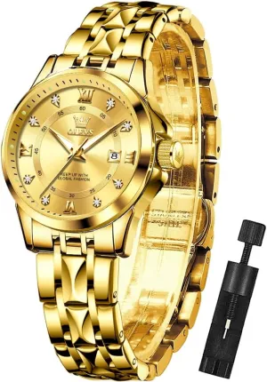 OLEVS Watch Women,Watches for Women,Luxury Casual Stainless Steel Women's Wrist Watches Classic Small Face Dress Analog Womens Watches with Date Easy to Read Waterproof Luminous Quartz Ladies Watches