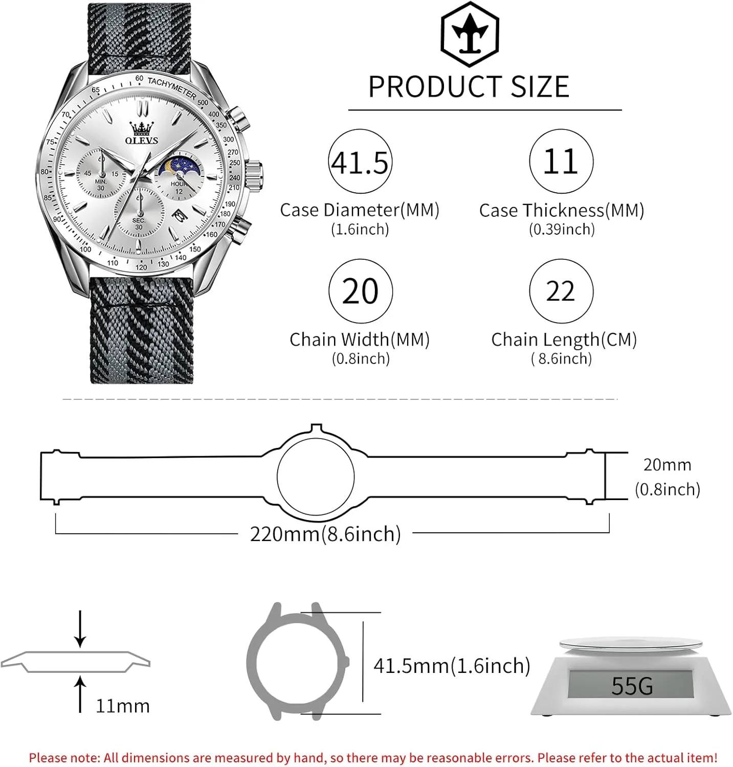 OLEVS Watches for Men Casual Luxury Large Face Multifunctional Chronograph Men's Watches Durable Silicone/Nylon Strap 30ATM Waterproof Men Watch Date Moon Phase Analog Quartz Watch Reloj para Hombre