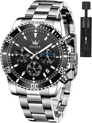OLEVS Watches for Men Classic with Date Business Dress Luxury Big Face Green/Black/Blue Waterproof Luminous Mens Wrist Watch Analog Two Tone Stainless Steel Men Watch
