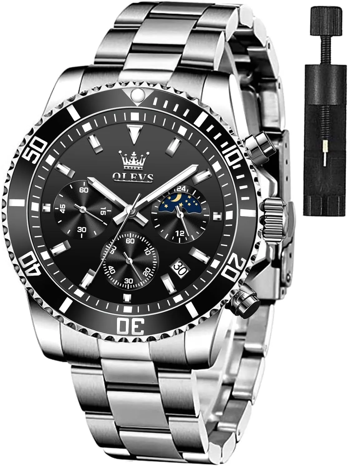 OLEVS Watches for Men Classic with Date Business Dress Luxury Big Face Green/Black/Blue Waterproof Luminous Mens Wrist Watch Analog Two Tone Stainless Steel Men Watch