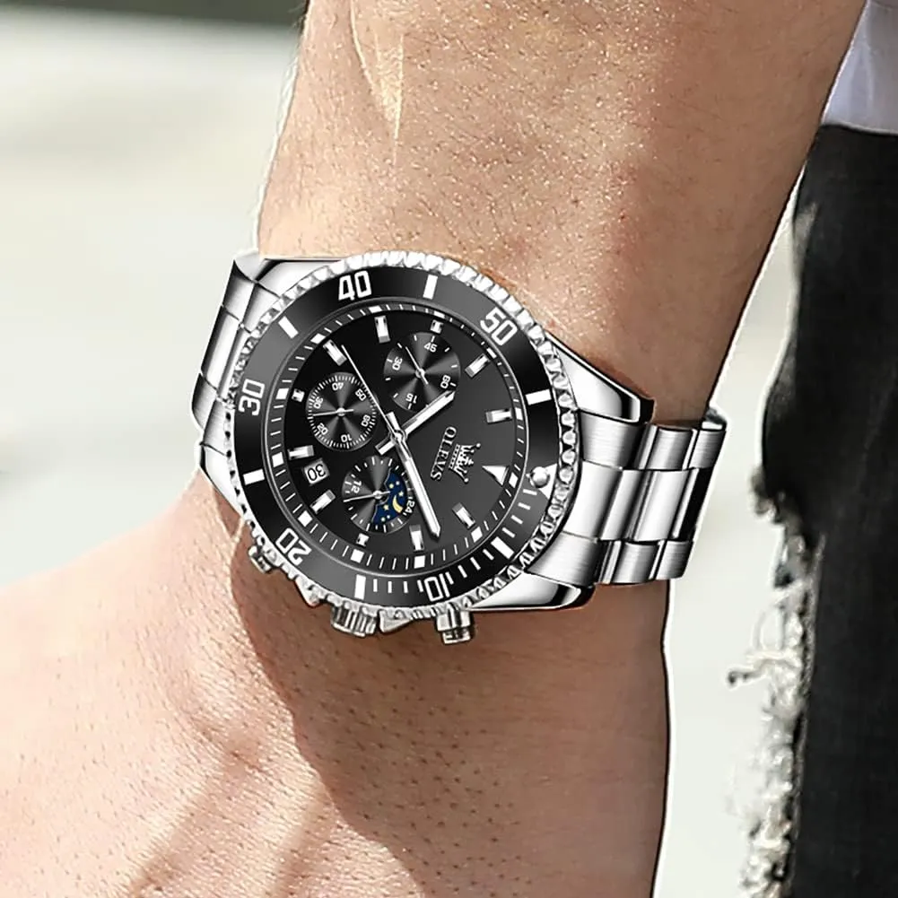 OLEVS Watches for Men Classic with Date Business Dress Luxury Big Face Green/Black/Blue Waterproof Luminous Mens Wrist Watch Analog Two Tone Stainless Steel Men Watch