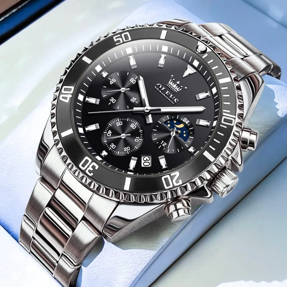 OLEVS Watches for Men Classic with Date Business Dress Luxury Big Face Green/Black/Blue Waterproof Luminous Mens Wrist Watch Analog Two Tone Stainless Steel Men Watch