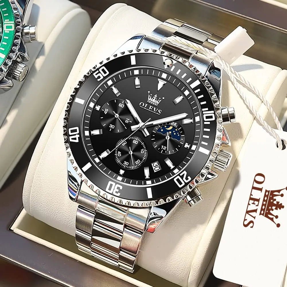 OLEVS Watches for Men Classic with Date Business Dress Luxury Big Face Green/Black/Blue Waterproof Luminous Mens Wrist Watch Analog Two Tone Stainless Steel Men Watch