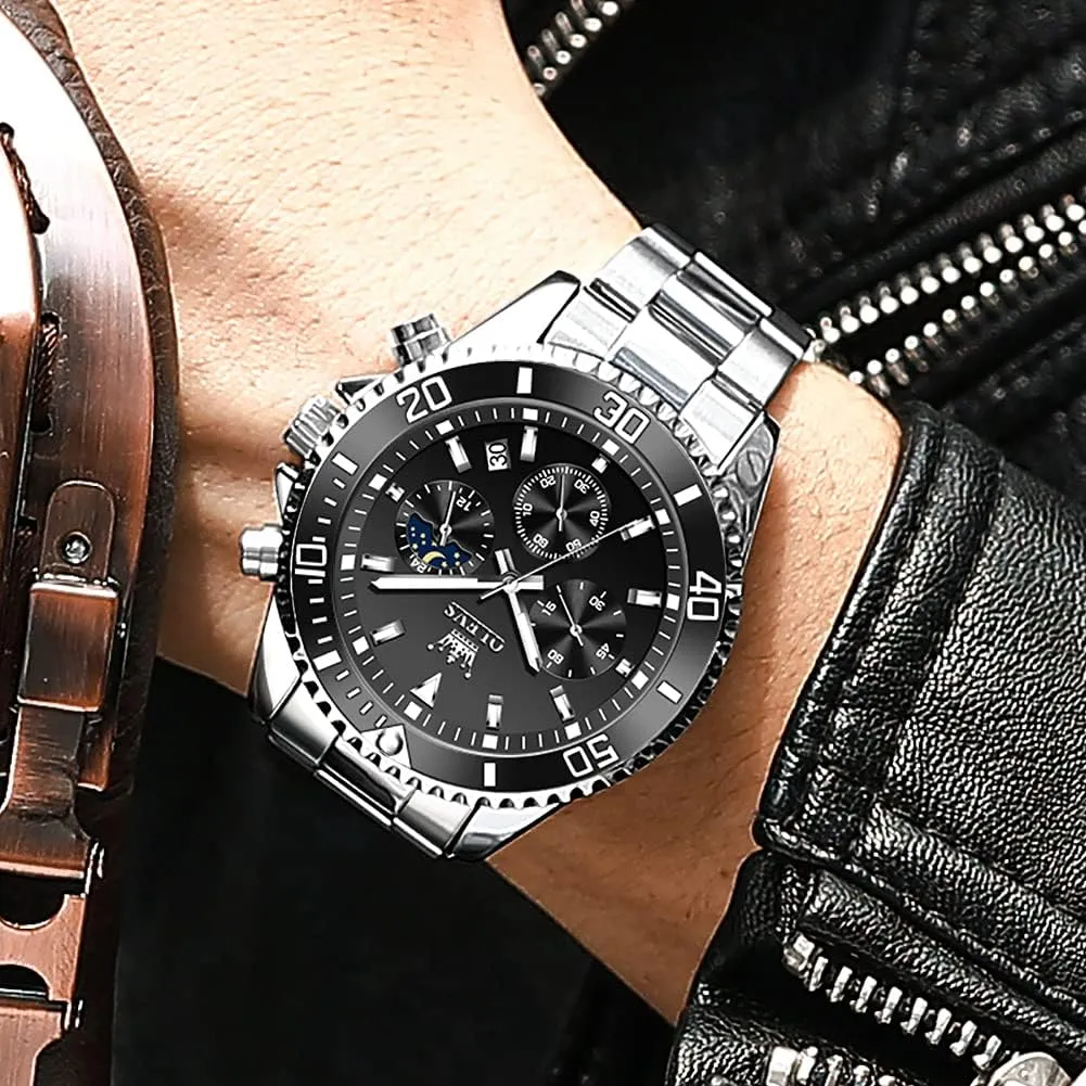 OLEVS Watches for Men Classic with Date Business Dress Luxury Big Face Green/Black/Blue Waterproof Luminous Mens Wrist Watch Analog Two Tone Stainless Steel Men Watch