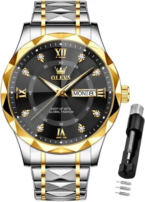 OLEVS Watches for Men Luxury Diamond Casual Large Dial Watches Stainless Steel Waterproof Business Dress Analog Luminous Date Mens Watches