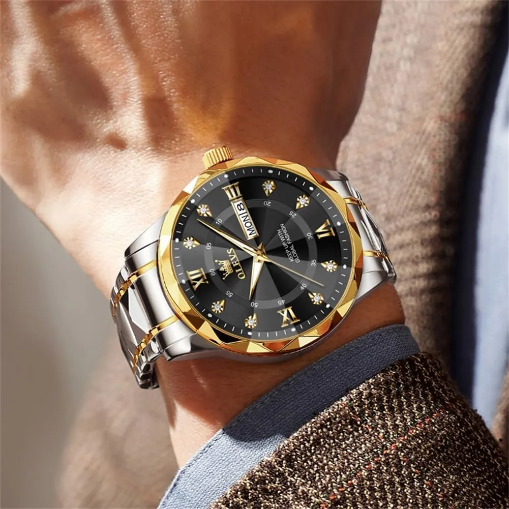 OLEVS Watches for Men Luxury Diamond Casual Large Dial Watches Stainless Steel Waterproof Business Dress Analog Luminous Date Mens Watches