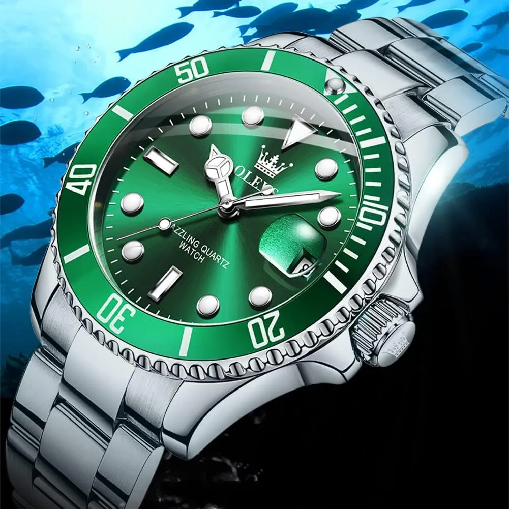 OLEVS Watches for Men Quartz Fashion Business Waterproof Watch Analog Stainless Date Week Diamond