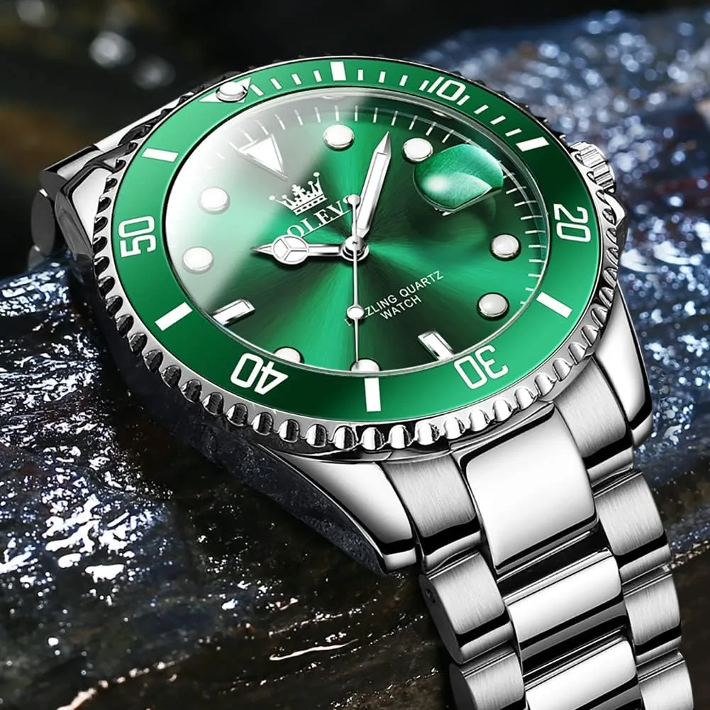 OLEVS Watches for Men Quartz Fashion Business Waterproof Watch Analog Stainless Date Week Diamond